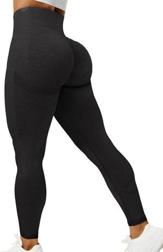 ZAAYO Damen Sport Gym Leggings Scrunch Butt Lifting Push Up Seamless Yoga Pants Fitness Workout Leggings Carbon Black M