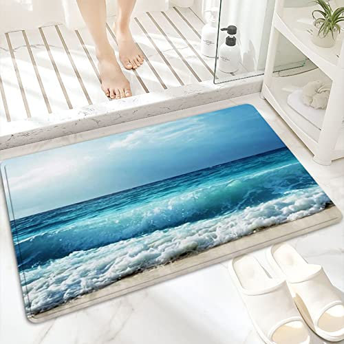 Badematte, rutschfest Waschbar Badezimmerteppich 60x100 cm,Ozean-Gezeiten-Meer-Strand-Wellen-Sonnenstrahl,Badvorleger mit Wasserabsorbierenden, Weichen Mikrofasern für Badewanne, Dusche und Badezimmer