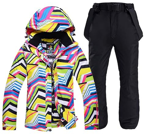 Tute da Neve,Tuta da Sci Completa Donne Vestiti da Neve Attraversando Ski Snowboard Set Snowboard Set di Snowboard Impermeabile Giacca Costume da Esterno Impermeabile + Cinturino (Color : Beige, Siz