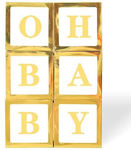 Balloon Box Decorations | 52 Letters (2-Sets of A-Z) for Custom NAME, Birthday Party, Baby Shower Decor, Gender Reveal Decorative Blocks (Gold 6 Boxes and 52 Letter)