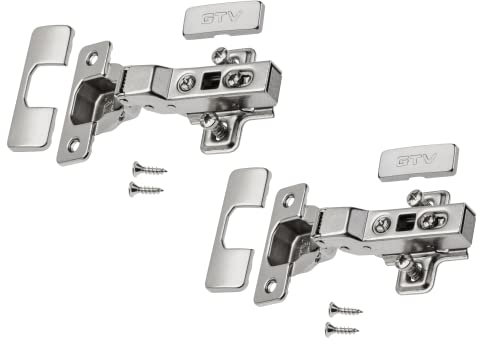 GTV - 2 bisagras hidráulicas ECHC, Twin - Bisagra con amortiguación - Tope central - Placa de montaje H=0 con tornillos europeos - Cierre silencioso - Bisagra para muebles Bisagra de olla Bisagra para