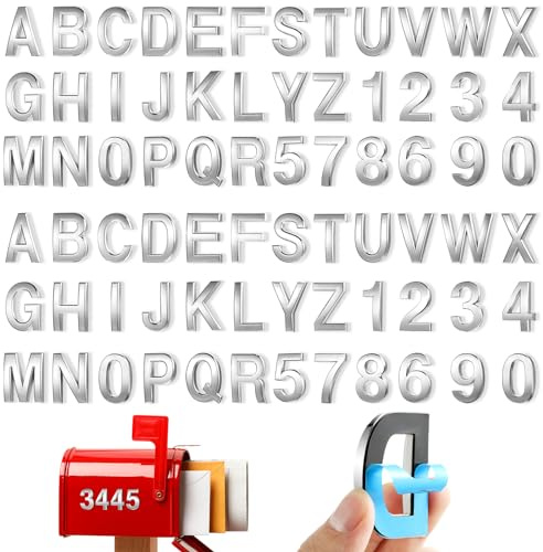 ReliThick 72 Pcs 3D Mailbox Number 0-9 Stickers Letters Alphabet Adhesive House Metal Plating Address Street Stickers for Apartment Residence Mailbox Signs, 2 x 1.2''