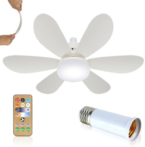 Ceiling Fans with Lights Lamp E27 Base and Remote Control,40w Ceiling Fan Light Dimmable,Quiet Ceiling Fan 6 Blades for Bedroom,Living Room Kitchen 3 Color Temperature,3 Speeds,Timing