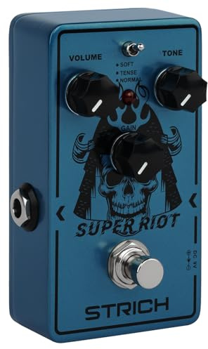 STRICH SUPER RIOT Pedal de distorsión de alta ganancia para guitarra eléctrica, diseño compacto y mini, True Bypass, 3 perillas de control, tres modos, suave, tenso, normal, Azul oscuro