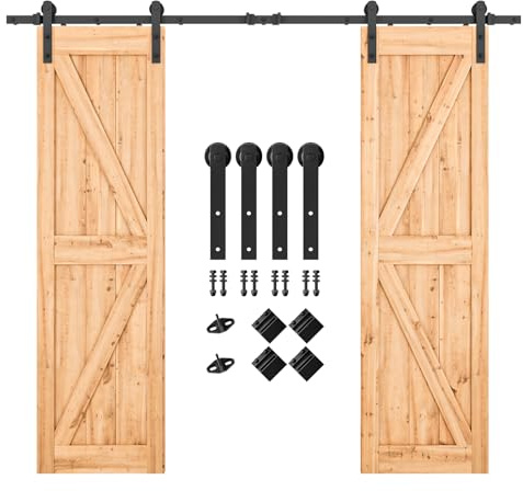 SMARTSTANDARD 8.2 FT Double Barn Door Hardware Kit - Heavy Duty, Smooth and Quiet Sliding Operation - Easy to Install with Step-by-Step Installation Instruction - Fits 24 Wide Door Panels
