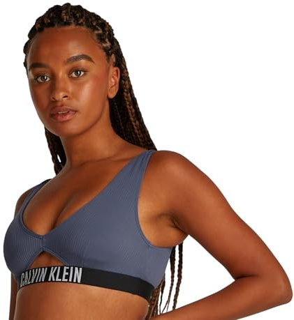 Calvin Klein Top de Bikini Mujer Bralette con Detalle Cut-out, Azul (Grisaille), XL
