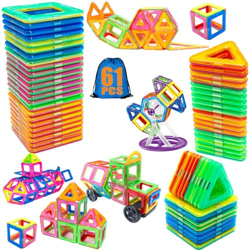 Dazhtu Costruzioni Magnetiche, 61 Pezzi Costruzioni Magnetiche Giochi Bambini, Divertente Giocattolo da Costruzione Educativo, Scelta Giocattolo Perfetta per Ragazzi e Ragazze dai più di 3 anni