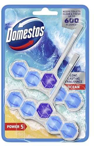 Domestos Power 5 Ocean Toilet Rim Blocks toilet freshener with a long-lasting fragrance clean and freshen for up to 300 flushes 2x 50 g