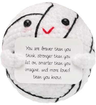 TOYMIS Positive Volleyball Puppe, Süßes Lustiges Gehäkeltes Inspirierendes Volleyball Spielzeug Positive Gestrickte Plüsch Puppe mit Positiver Karte für Partydekorationen von Sportliebhabern