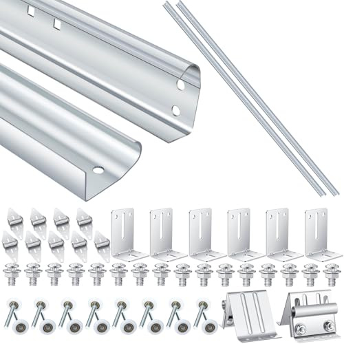 Tandefio 45 Pcs Garage Door Replacement Parts Garage Door Vertical Track Replacement Rail Doorpost Brackets and Screw and Nut Fittings/ Rollers /Hinges/Top Brackets for 7 ft Tall Garage Door Parts