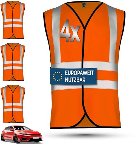 OMKA 4X Auto Warnweste Sicherheitsweste europaweit einsetzbar Pannenweste PKW Sicherheitsweste