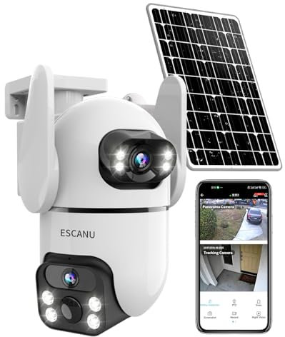 ESCANU Dual Lens Security Cameras Wireless Outdoor for Home Security,WiFi,2-Way Audio,Night Vision,Motion Detection,No mothly fee Cameras,IP65 Water Proof