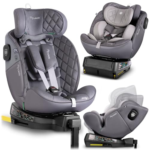 Nukido Kindersitz 360 Drehbar Autositz Kinder Kinderautositz i-Size ISOFIX 5 Punkt Sicherheitsgurt 0-12 Jahre Bis 36 kg Grau Prestige Line