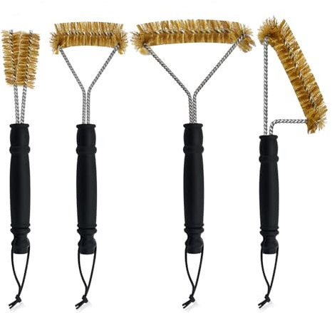 Juego de 4 cepillos para barbacoa de latón, cepillo de latón con protección contra el calor, cepillo de latón, cepillo pequeño para horno de pizza, cepillo para barbacoa, cepillo para horno, parrilla