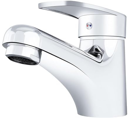 VOLTIX Rubinetto Bagno Lavabo Monocomando, Miscelatore Lavabo con Flessibili da 40cm, Rubinetto Bagno Cromato Facile da Installare, Design Moderno per Lavandini
