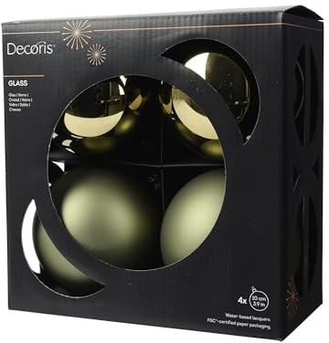 Kaemingk Weihnachtskugeln Glas 10cm 4 Stück - matt & glänzend - Große Christbaumkugeln Weihnachtsbaumkugeln für Weihnachten - Christbaumschmuck & Weihnachtsbaumschmuck - Rosmarin