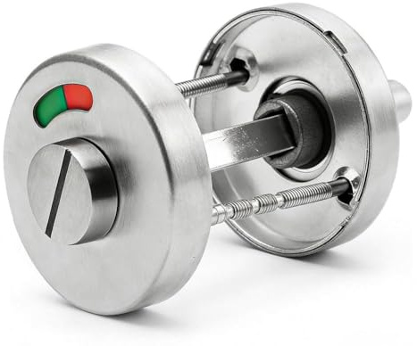 Peelanmall Serratura girevole per porta WC, in acciaio inox V2A, set con rosetta per WC con manopola e indicatore di occupazione, maniglia per porta WC in acciaio inox V2A, per bagno, adatta per porte