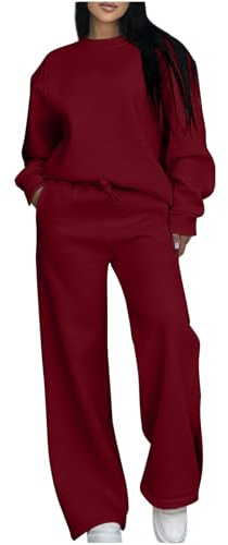 Women's Tracksuitst Long Sleeve Knit Sweater Top Wide Leg Pants Loungewear Sets Women Athleisure Tracksuit Set Sweatshirt and Drawstring Jogger Pants with Pocket Cozy Winter 2 Piece Lounge Set