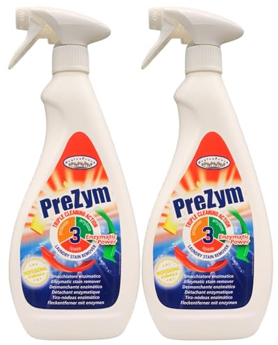2x Smacchiatore Enzimatico Spray PREZYM Per Tessuti. Attivo Contro Tutte Le Macchie, Tripla Azione: Proteasi, Amilasi e Lipasi 750ml