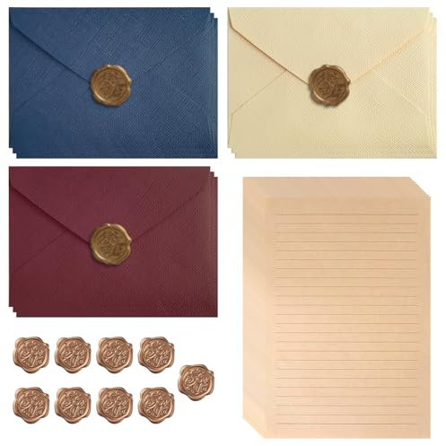 48 Pcs Letter Writing Set, Vintage Envelopes with 9 Vintage Envelopes | 30 A5 Writing Paper and 9 Wax Seal, Letter Paper for Birthdays, Wedding Invitations, Invitations