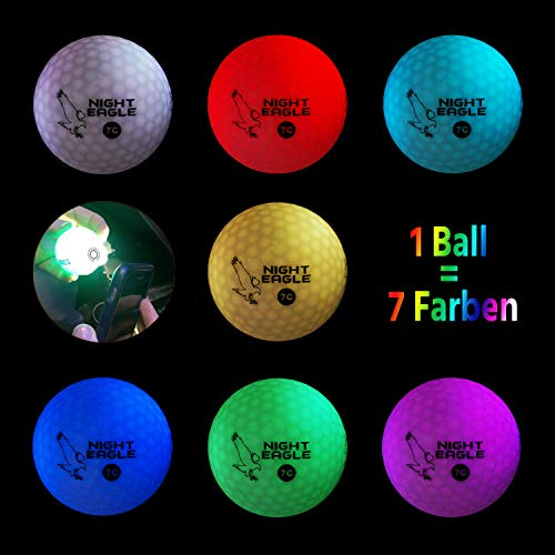 Night Eagle 6 LED Golfbälle Bunt Light-Up 7c zum Nachtgolfen - leuchtet in 7 Farben Rot Blau Grün Gelb Lila Weiß Golf Geschenk
