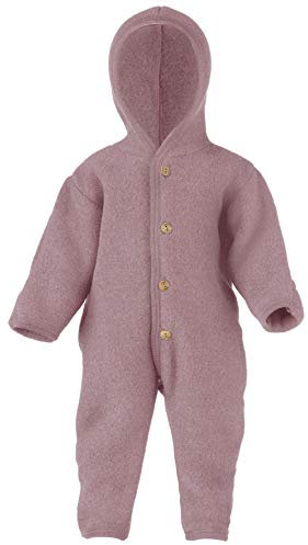 Engel Overall mit Kapuze, 100% Schurwolle Fleece, Natur, Gr. 50/56-86/92, 4 Farben (62/68, Rosenholz Melange)