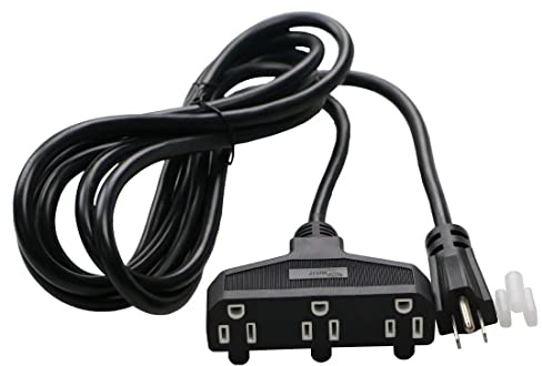 3 Outlet Extension Power Cord 105℃ Temperature Resistant Waterproof Cable 14AWG 15A 3 Prong Heavy Duty Outdoor Extension Cord,10Feet(3.1Meters,Black)