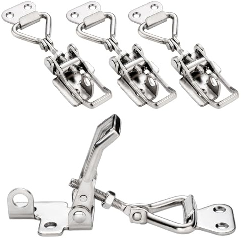NNNJunhua Thickened Stainless Steel Toggle Latch Clamp Horizontal or 90 Degree Right Angle Adjustable Buckle with Keyhole 4 Pieces