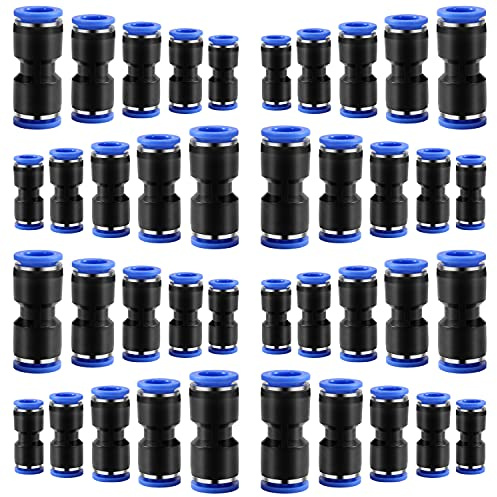 40 Pcs Quick Connect Straight Push Connectors,5/32 1/4 5/16 3/8 1/2 inch OD Push-to-Connect fittings,Quick Release Pneumatic Air Line Hose Fittings Kit Connector for 4mm 6mm 8mm 10mm 12mm OD Tube