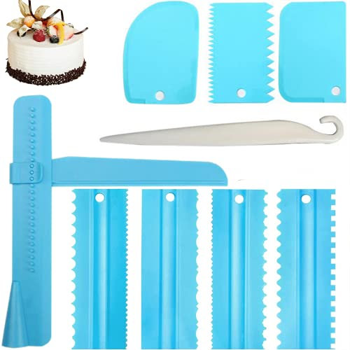 JINYUNMIN Tortenschaber,Tortenschaber Set,(9 Stück) Tortenglätter Tortendekorierkamm Backwerkzeug,Küchenbackwerkzeug (blau)