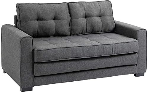 HOMCOM Schlafsofa Klappsofa 2-Sitzer Stoffsofa Bettsofa Sofa mit Schlaffunktion Sofagarnitur Leinen-Touch Gummiholz Grau 147,5 x 75 x 85 cm