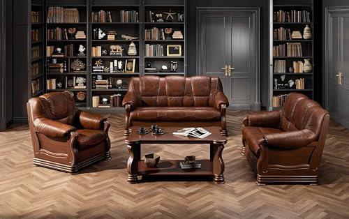 All4All Sofagarnitur Prato 3+2+1 Wohnzimmerset Polstergarnitur 3-sitzer 2-sitzer Sessel Elegant mit Holzdekor 11 (3+1+1)