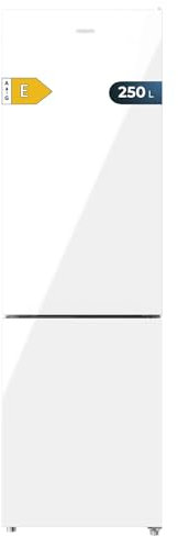 Cecotec Frigorífico Combi Bolero CoolMarket Combi 250 White Glass E. Clase Energética E Frigorífico Combi Cristal Blanco 180X55Cm, 250L, No Frost, Multi Air Flow, Sistema Fast Cooling