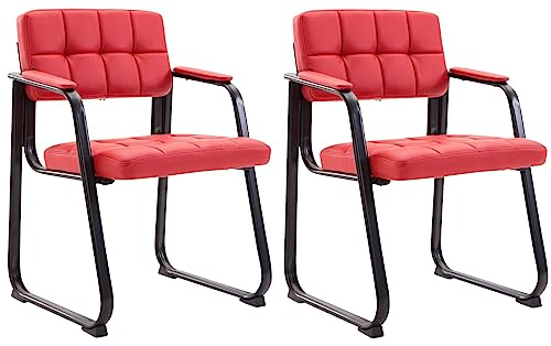 CLP 2er Set Besucherstühle Canada B Mit Polsterung Und Kunstlederbezug I Wartezimmerstühle Mit Armlehne Und Metallgestell, Farbe:rot