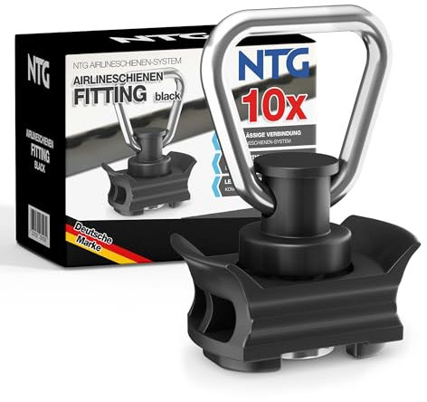 NTG Binario aereo in plastica (10 pezzi) | raccordo aereo con carico di rottura di 1000 kg di colore nero | guarnizione semplice per binari di ancoraggio | occhielli per fissaggio del carico in