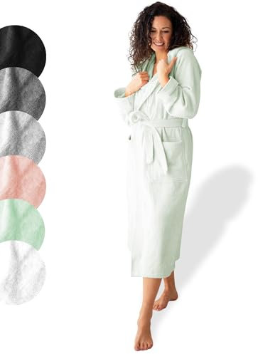 SIEGENTHAL® Damen Bademantel Frottee Velours 100% Baumwolle mit Kapuze Flauschig - Mint L - XL