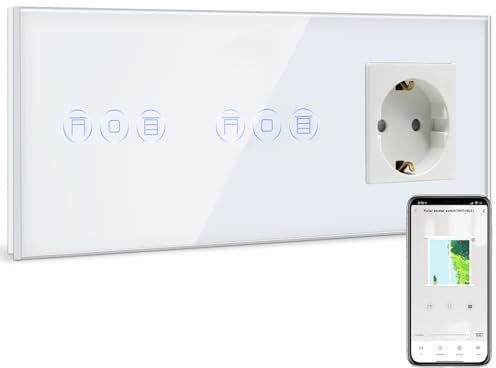 BSEED Doppel WLAN Rolladenschalter mit 16Amp Normale Steckdose, Smart Alexa Jalousien Schalter Kompatibel mit Alexa/Google Home, Smart Home Rolladensteuerung Weiß(Nullleiter erforderlich)