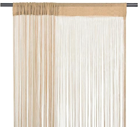 FENLAX Lot de 2 rideaux à fils 140 x 250 cm Beige Rideau à fils pour porte de terrasse, rideau de porte, moustiquaire, séparateur de pièce, décoration de vitrine Rideau polyvalent