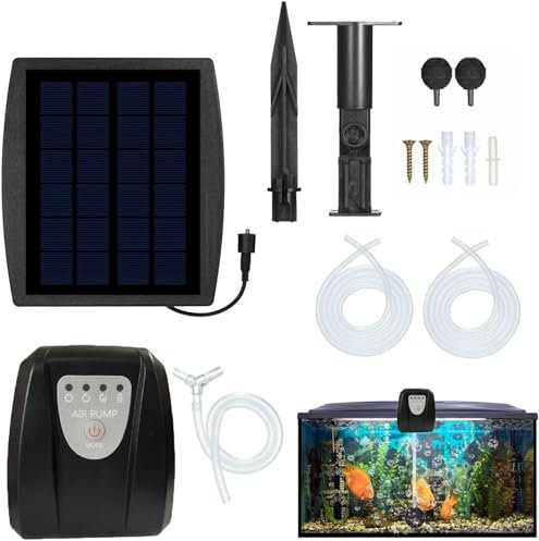 Solar Sauerstoffpumpe, 3W Solar Teichbelüfter mit 2600mAh Akku, USB wiederaufladbar Solar Luftpumpe Aquarium Oxygenator, Oxygenator Aquarium Luftpumpe Angelbelüfter mit Rohr Luftblasensteinen