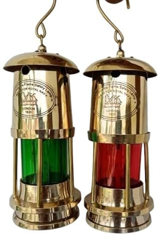 Lámpara náutica de latón para minero, linterna de petróleo, lámpara de aceite de latón antiguo para decoración del hogar, regalo (6 pulgadas) juego de 2