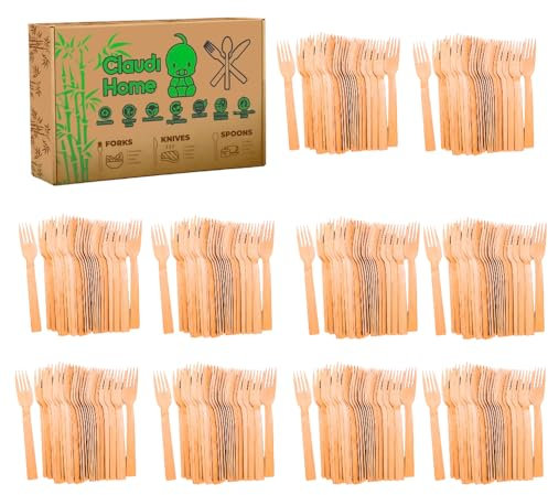 Sin sabor a madera - 300 tenedores desechables compostables de bambú ecológico - Set de 300 tenedores de 16 cm para picnic, barbacoa, fiesta, camping @Claudi Home