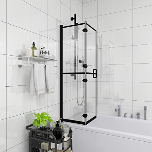 Over Bath Shower Screen, Bath Shower Glass Screen Folding ESG 80x140 cm Black