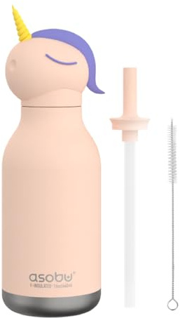 Asobu Bestie Unicorn Insulated Stainless Steel Water Bottle with Straw, 460ml