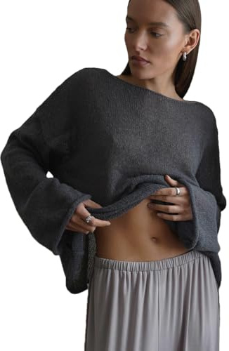 Nutria Jersey de ganchillo para mujer, cuello redondo, manga larga, jersey de punto de gran tamaño, con aguja de ganchillo, cubierta de malla hueca, parte superior Lechit informal, ropa de calle