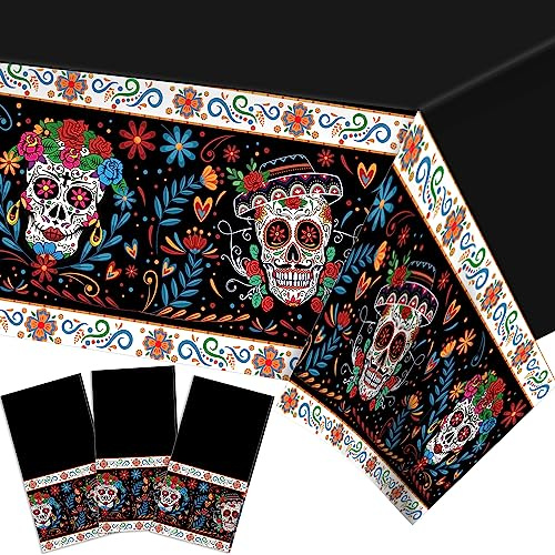 3 Stück Tischdecke Deko Tag der Toten Halloween Tischläufer,Dia de los Muertos Deko für Mexiko Karneval Festival Horror Party Tisch Dekorationen