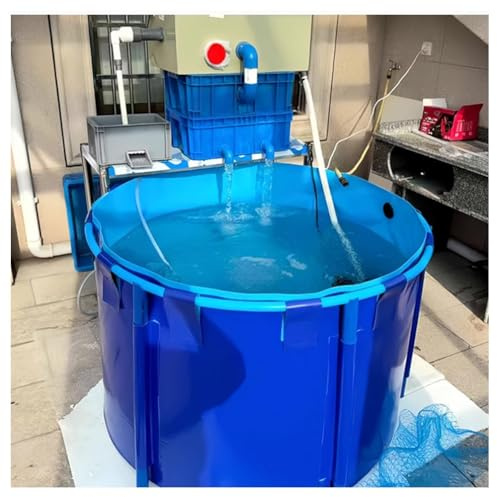 UZAMIRLEX Lago Artificiale Pieghevole, Piscina Rotonda Fuori Terra in PVC for laghetto con Staffa e valvola di Scarico Blu(1x0.6m/39x24in-470L)