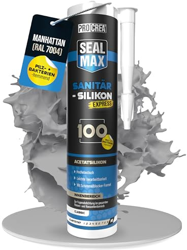 PROCREA® Premium Sanitärsilikon 100 (manhattan) [Schimmelresistent] Hochwertiges Sanitärsilikon zum abdichten für Fugen in Bad, Dusche & Küche uvm. - Silicon grau - Profi-Qualität