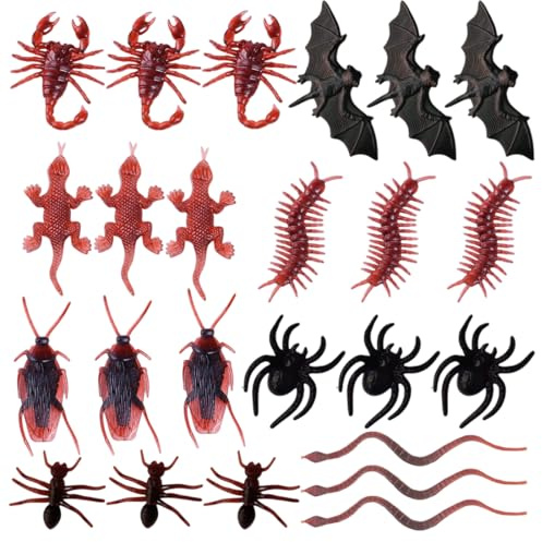 ZORVYN 24 Pcs Insectos Realistas de Plástico, Cucarachas de Juguete, Artículos de Broma, Milpiés Artificiales, Escorpión, Cucaracha, Props para Bromas de Halloween