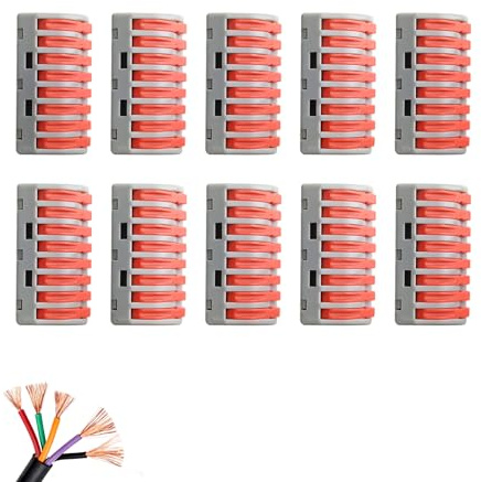 Pevlkawr 10 Piezas Conectores De Cable 8 Puertos Conectores Electricos Rapidos Conectores Compactos De Conductores Empalmes Cables Electricos Para Doméstico E Industrial