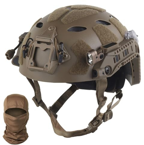 Modulärt High-Cut Hjälmkit för Airsoft/Paintball med Guiderails, Batteribox, Signalljus, Ventilerad och Bekväm Innerstoppning(Dark brown)
